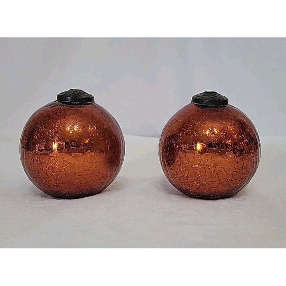 VTG Lot Of 2 Kugel Style Copper Mercury Crackle Glass Christmas Ornaments Heavy